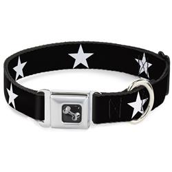 Dog Bone Black/Silver Seatbelt Buckle Collar - Star Black/White