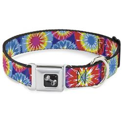 Dog Bone Black/Silver Seatbelt Buckle Collar - 70's Tie Dye