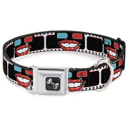 Dog Bone Black/Silver Seatbelt Buckle Collar - 3-D Filmstrip