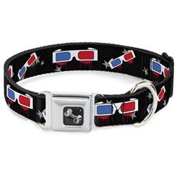 Dog Bone Black/Silver Seatbelt Buckle Collar - 3-D Glasses Dripping w/Stars