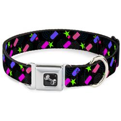 Dog Bone Black/Silver Seatbelt Buckle Collar - 3-D Glasses w/Stars Multi Color