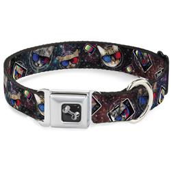 Dog Bone Black/Silver Seatbelt Buckle Collar - 3-D TV Cats in Space