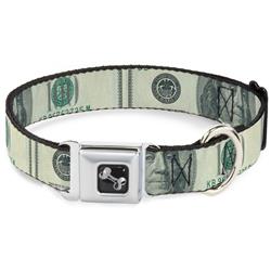 Dog Bone Black/Silver Seatbelt Buckle Collar - 100 Dollar Bill CLOSE-UP