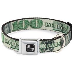 Dog Bone Black/Silver Seatbelt Buckle Collar - 100 Dollar Bill CLOSE-UP/Triple Benjamin