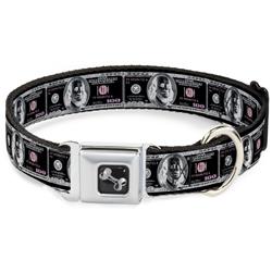 Dog Bone Black/Silver Seatbelt Buckle Collar - 100 Dollar Bill X-Ray Black/White
