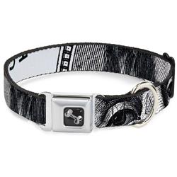 Dog Bone Black/Silver Seatbelt Buckle Collar - 100 Dollar Bill CLOSE-UP White/Black
