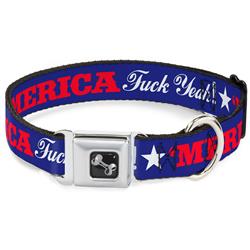 Dog Bone Black/Silver Seatbelt Buckle Collar - 'MERICA FUCK YEAH!/Star Blue/Red/White