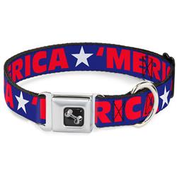 Dog Bone Black/Silver Seatbelt Buckle Collar - 'MERICA/Star Blue/Red/White