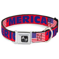 Dog Bone Black/Silver Seatbelt Buckle Collar - 'MERICA/US Flag Red/Blue/White