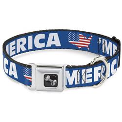 Dog Bone Black/Silver Seatbelt Buckle Collar - 'MERICA/USA Silhouette Blue/White/US Flag