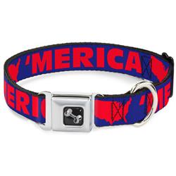 Dog Bone Black/Silver Seatbelt Buckle Collar - 'MERICA/USA Silhouette Blue/Red