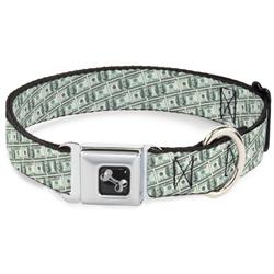 Dog Bone Black/Silver Seatbelt Buckle Collar - 100 Dollar Bill Old Series 2006 Repeat