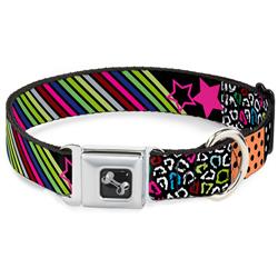 Dog Bone Black/Silver Seatbelt Buckle Collar - Animal Skins & Stripes 1