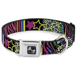 Dog Bone Black/Silver Seatbelt Buckle Collar - Animal Skins & Stripes 2