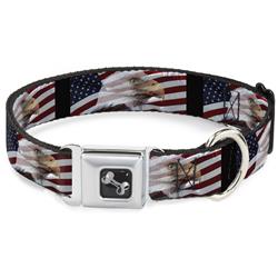 Dog Bone Black/Silver Seatbelt Buckle Collar - American Eagle Flags