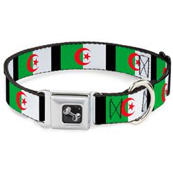 Dog Bone Black/Silver Seatbelt Buckle Collar - Algeria Flags