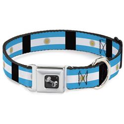 Dog Bone Black/Silver Seatbelt Buckle Collar - Argentina Flags