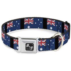 Dog Bone Black/Silver Seatbelt Buckle Collar - Australia Flags