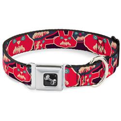 Dog Bone Black/Silver Seatbelt Buckle Collar - Angry Bunnies CLOSE-UP Purple/Red/Blue