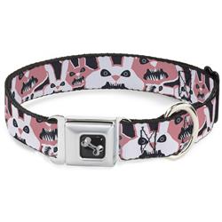 Dog Bone Black/Silver Seatbelt Buckle Collar - Angry Bunnies Gray/Pinks