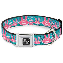 Dog Bone Black/Silver Seatbelt Buckle Collar - Angry Bunnies Turquoise/Pinks