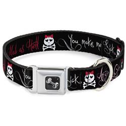 Dog Bone Black/Silver Seatbelt Buckle Collar - Angry Girl/Mad As Hell/You Make Me Sick