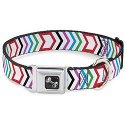 Dog Bone Black/Silver Seatbelt Buckle Collar - Arrows White/Multi Color