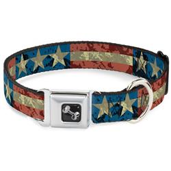 Dog Bone Black/Silver Seatbelt Buckle Collar - Americana Vintage Stars & Stripes