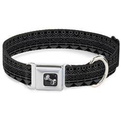 Dog Bone Black/Silver Seatbelt Buckle Collar - Aztec1 Gray/Black