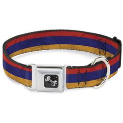Dog Bone Black/Silver Seatbelt Buckle Collar - Armenia Flag Distressed