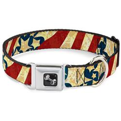 Dog Bone Black/Silver Seatbelt Buckle Collar - Americana Diagonal Vintage Stars & Stripes2