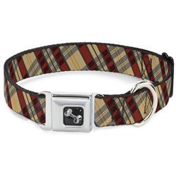 Dog Bone Black/Silver Seatbelt Buckle Collar - Americana Plaid X