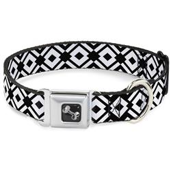 Dog Bone Black/Silver Seatbelt Buckle Collar - Aztec2 White/Black