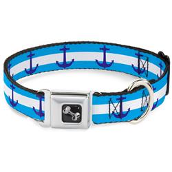 Dog Bone Black/Silver Seatbelt Buckle Collar - Anchor/Stripe Blues/White