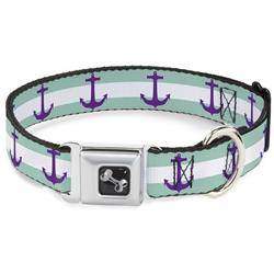 Dog Bone Black/Silver Seatbelt Buckle Collar - Anchor/Stripe Teal/White/Purple