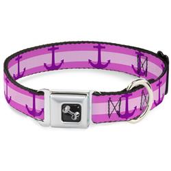 Dog Bone Black/Silver Seatbelt Buckle Collar - Anchor/Stripe Pinks/Purple