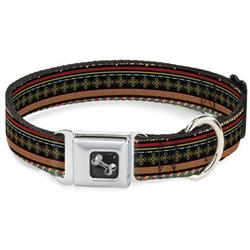 Dog Bone Black/Silver Seatbelt Buckle Collar - Aztec5 Reds/Blues/Greens/Yellows