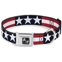 Dog Bone Black/Silver Seatbelt Buckle Collar - Americana Stars & Stripes