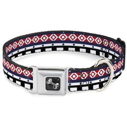 Dog Bone Black/Silver Seatbelt Buckle Collar - Aztec13 White/Navy/Red/Black