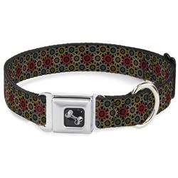 Dog Bone Black/Silver Seatbelt Buckle Collar - Aboriginal Black/Cream/Multi Color