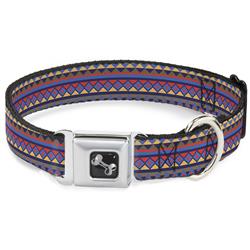 Dog Bone Black/Silver Seatbelt Buckle Collar - Aztec15 Blues/Yellow/Orange/Gray