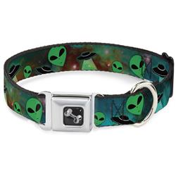 Dog Bone Black/Silver Seatbelt Buckle Collar - Aliens & UFO's Galaxy/Green/Black/White
