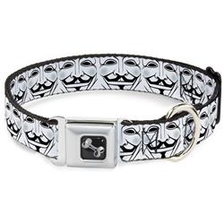 Dog Bone Black/Silver Seatbelt Buckle Collar - Anonymous Face CLOSE-UP Repeat White/Black/Gray