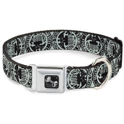 Dog Bone Black/Silver Seatbelt Buckle Collar - Americana Federal Reserve Seal Weathered Gray/Black