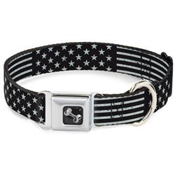 Dog Bone Black/Silver Seatbelt Buckle Collar - Americana Stars & Stripes2 Weathered Black/Gray