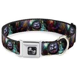 Dog Bone Black/Silver Seatbelt Buckle Collar - Astronaut Cat in Space
