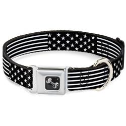 Dog Bone Black/Silver Seatbelt Buckle Collar - Americana Stars & Stripes2 Black/White