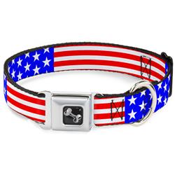 Dog Bone Black/Silver Seatbelt Buckle Collar - Americana Stars & Stripes3 Red/White/Blue