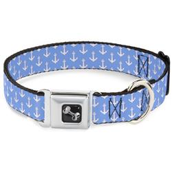Dog Bone Black/Silver Seatbelt Buckle Collar - Anchor2 Monogram Baby Blue/Baby Pink/White