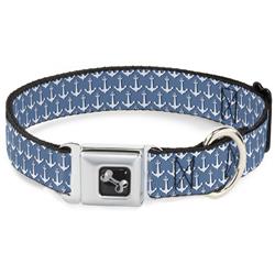 Dog Bone Black/Silver Seatbelt Buckle Collar - Anchor2 Monogram Baby Blue/Navy/White
